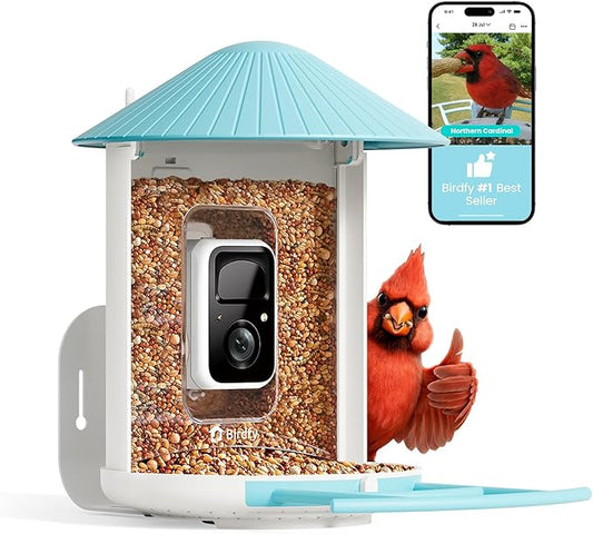 NETVUE by Birdfy Smart Bird Feeder with AI Camera, Auto Capture Videos & Live Stream, Wireless Wildbird Watching, Outdoor Backyard Birder(AI by Subscription) Blue