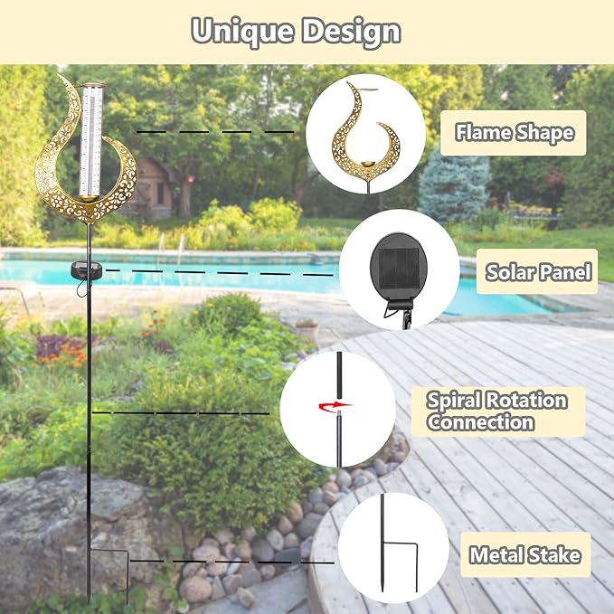 39'' Rain Gauge Outdoor - Solar Flame Design Rain Gauges for Yard, Lawn, Pathway, Patio