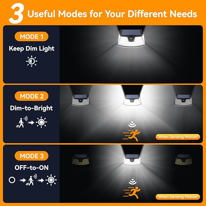 152LED Solar Motion Light Outdoor, 850LM Super Bright 3-Mode Motion Sensor Light, IP65 Waterproof, 270° Wide-Angle Security Light, Solar Powered Flood Lamp for Garden, Wall, Fence, and Garage (4 Pack)