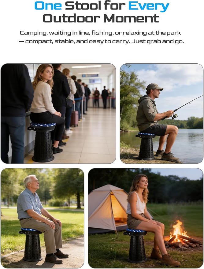 2026 Upgraded XXL Collapsible Stool with Cushion & Bag | 1000lbs Capacity, 21-in Taller & 13-in Wider Retractable Telescoping Stool for Adults, Oversized Camping, Fishing, Concert, Event, Stadium