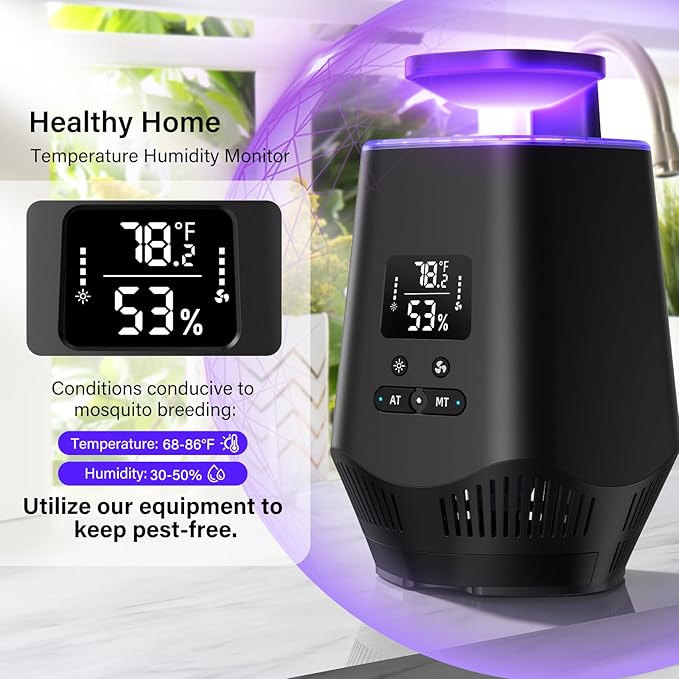 Fruit Fly Traps for Indoors, Smart Fly Trap Indoor Bug Zapper Gnat Traps for House Indoor with Temperature and Humidity Sensor, 10PCS Sticky Boards Black 0