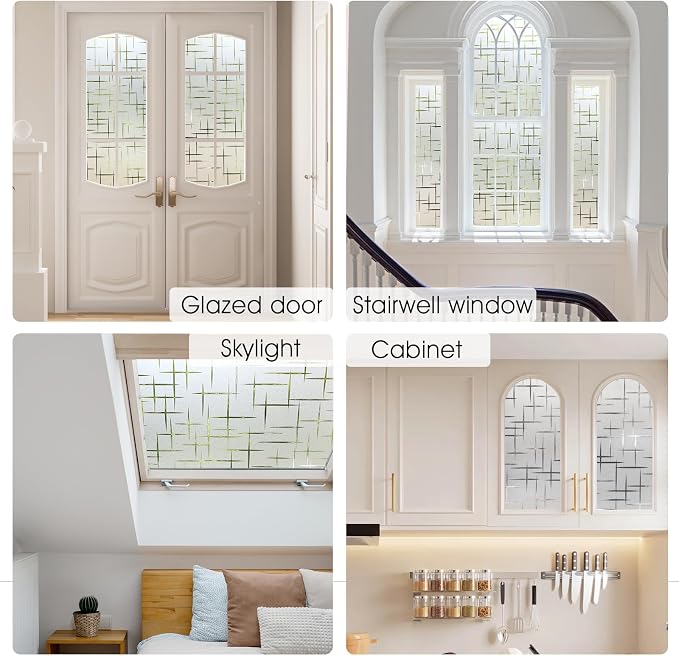 HIDBEA Window Privacy Film, Decorative Staic Cling Frosting Film, Heat Control UV Blocking Non-Adhesive Window Sticker for Home, Cross Pattern,23.6 X 78.7 Inches