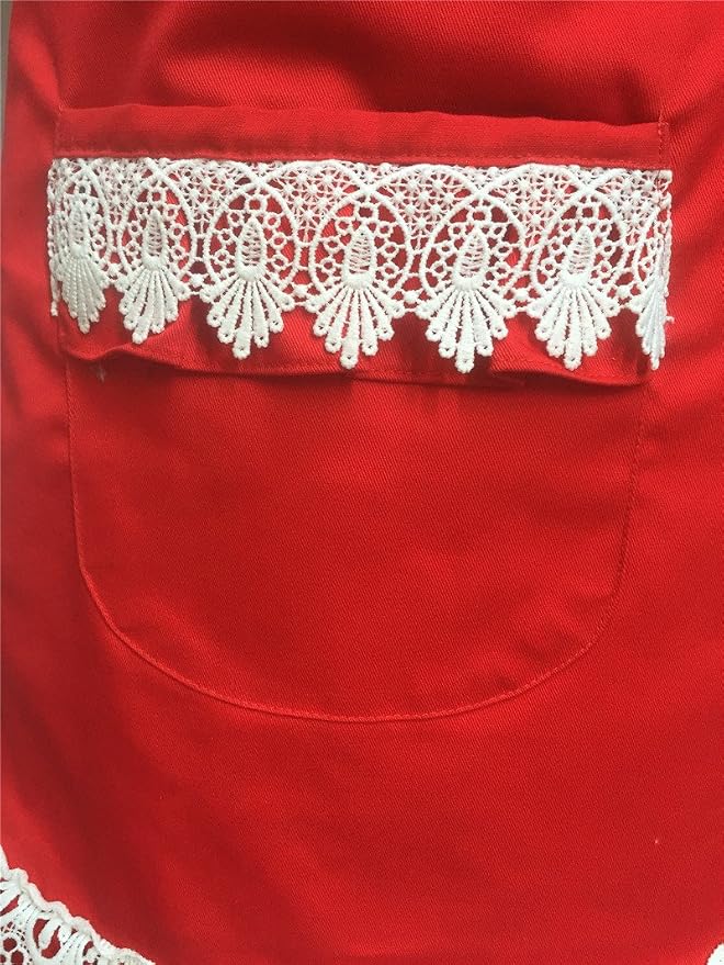 Hyzrz Lovely Home Work Adjustable Apron Shop Cake Kitchen Cooking Aprons for Women Girls with Pocket for Gift,Red