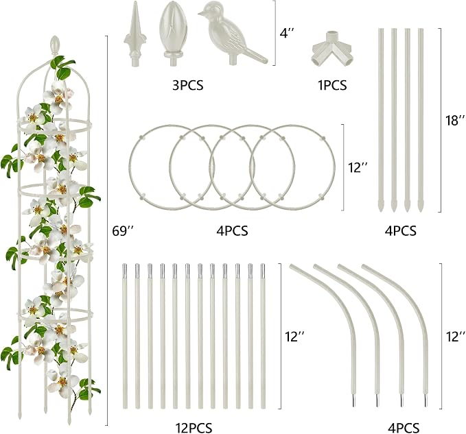 Garden Obelisk Trellis for Climbing Plants Outdoor 6 Ft Rose Bush Round Trellis for Pots Rustproof Metal Pipe with Plastic Coated Plant Flower Trellises for Clematis Vine Jasmine Support
