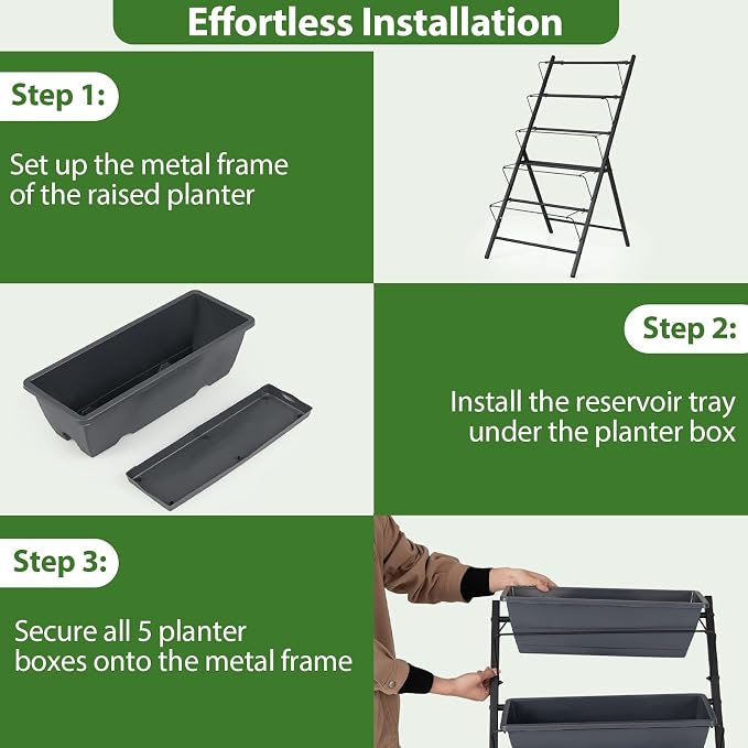 Giantex 5-Tier Vertical Garden Planter, Raised Garden Bed w/Drainage System & Removable Tray, Metal Frame Elevated Planter Boxes for Herb Vegetable Flower Grow, Outdoor Indoor Patio Balcony Backyard