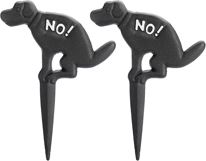 JUXYES Pack of 2 Cast Iron No Pooping Yard Sign Stake, No Dog Allowed Poop Spike Garden Hose Guides Decorative Stake for Garden Lawn Yard