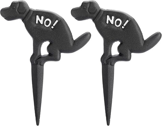 JUXYES Pack of 2 Cast Iron No Pooping Yard Sign Stake, No Dog Allowed Poop Spike Garden Hose Guides Decorative Stake for Garden Lawn Yard