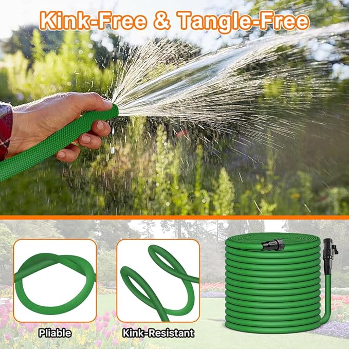 Garden Hose 75ft, Pliable lightweight Water Hose with Triple Layer 3/4" Fittings Ergonomic Grip Indoor & Outdoor Use Gift for Lawn Backyard Collapsible & Car Wash Watering Plants Green