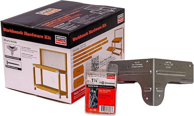 Simpson Strong-Tie WBSK - Workbench and Shelving Hardware Kit Featuring Rigid Tie RTC2Z Corner Connector & Wafer-Head Screws, Ideal for Woodworking & Home Improvement Projects