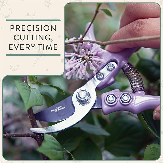 Modern Sprout Hand Pruners - Lightweight Pruning Shears W/Easy Lock- Gardening Scissors - Bypass Sharp Carbon Steel Blade - Rust Resistant - Garden Tools -Reusable Holster -Gift for Father's Day-Ocean