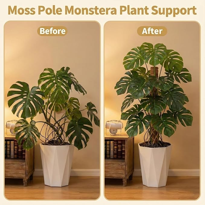 28'' Bendable Moss Poles & 12'' Stackable Coir Plant Sticks for Monstera | 4 Pack Plant Stakes for Indoor Plant, Moss Pole for Climbing Plant Coconut Fiber Holds Moisture, Ideal for Aerial Root Growth