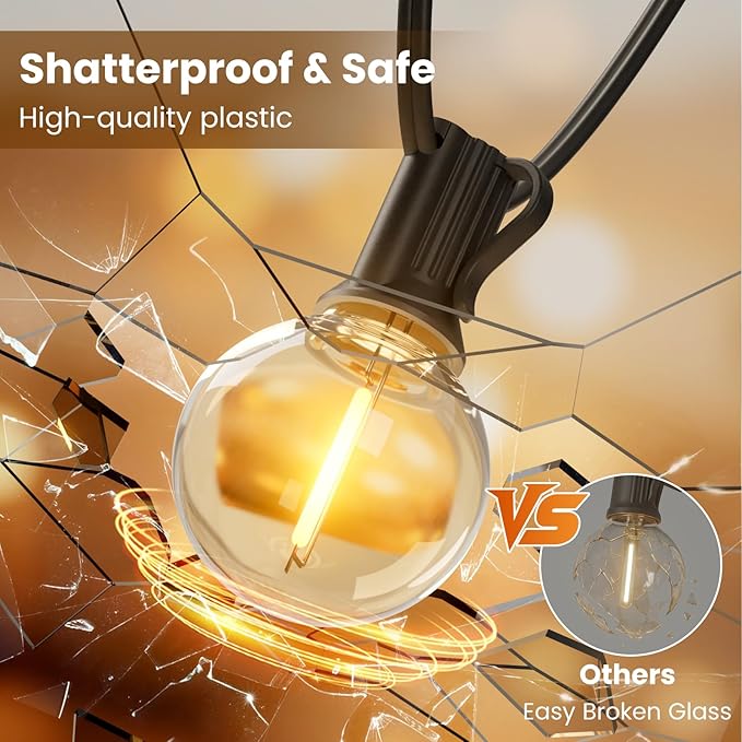RTTY Outdoor String Lights 120 FT, LED Patio Globe Lights with 62pcs G40 Bulbs,Shatterproof Waterproof Connectable Hanging for Porch Cafe Bistro Backyard Gazebo Balcony Deck Party