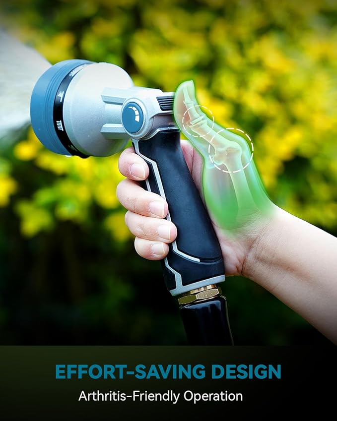 RAINPOINT Full-Metal Garden Hose Nozzle, Heavy Duty Water Hose Nozzle Sprayer With 10 Adjustable Patterns & High Flow,Thumb Control For Flow Adjustment, Ideal For Watering, Washing, Cleaning,Blue-2PCS