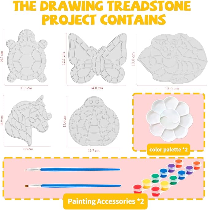 Hdsahdok Stepping Stones Painting Kit for Kids Ages 4-12 - 5 Pack Paint Your Own Garden Stones with Butterfly, Unicorn & Ladybug Designs, Outdoor Art & Craft Activity Set, Summer Craft Kit for Kids