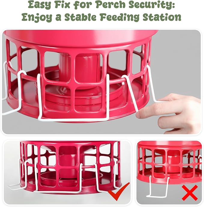 KOL Large Bird Feeder for Outdoors, 10LB Capacity Squirrel Proof Metal Feeder with 32 Feeding Ports & 3 Perches, Easy-Clean Hanging Birdfeeder for Cardinals, Bluebirds, Finches (Red)