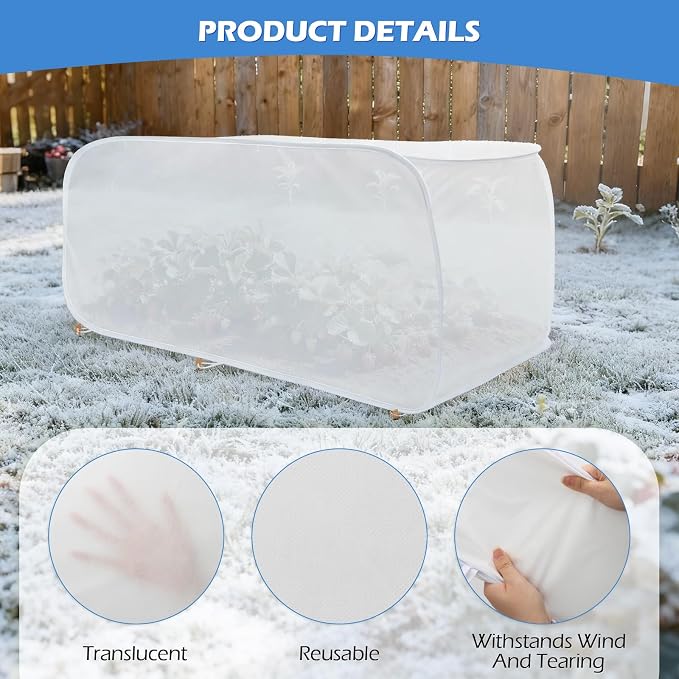 2Pcs Pop-Up Plant Winter Cover, Non-Woven Fabric Shelter with Stakes, Insulated Frost for Garden Beds, Lightweight and Foldable for Shrubs, Vegetables and Small Potted Fruit Trees(2Pcs 39x17x17")