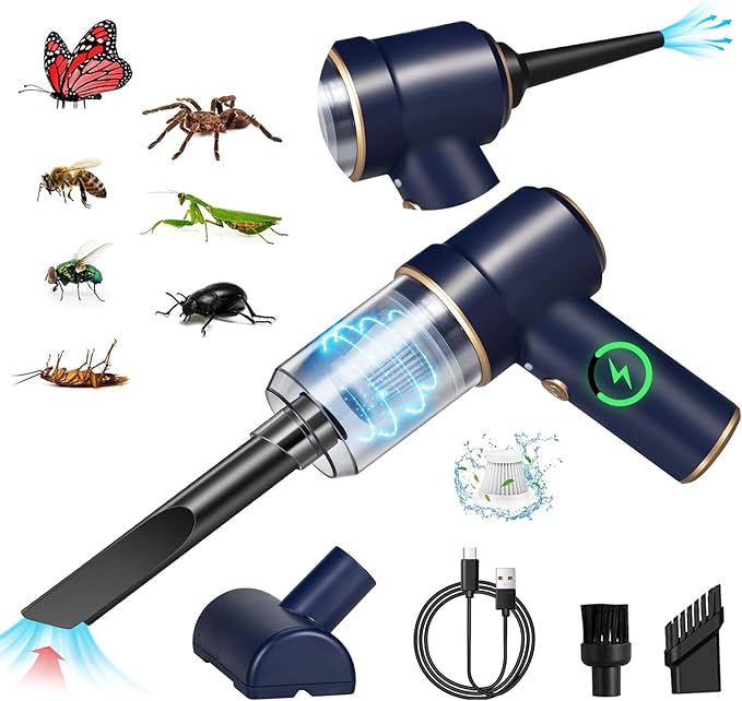2026 Upgraded Bug Vacuum with Long Nozzle for Adults&Kids&Garden, 5 in 1 Handheld Fly Vacuum Catcher for Spider Insect Wasps Bees Ants Ladybugs, Humane Indoor/Outdoor Cordless Catch and Release