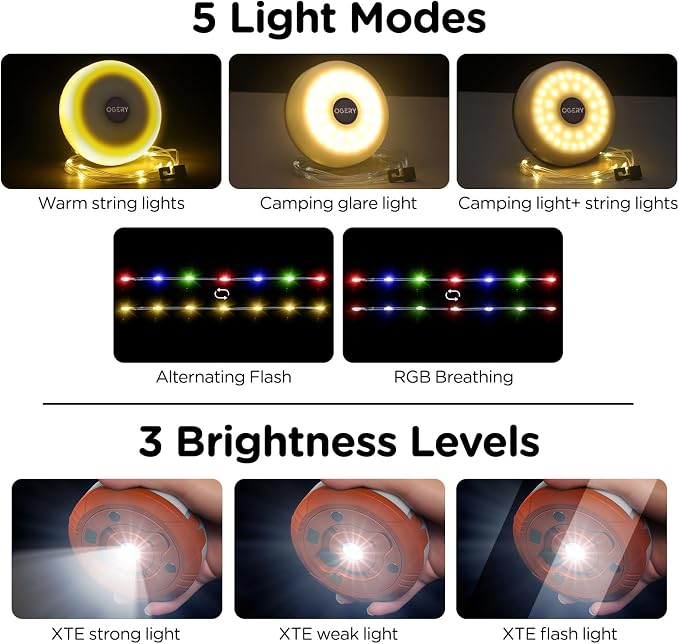 OGERY 2-Pack Camping String Lights, 32.8FT Rechargeable Christmas String Lights Outdoor/Indoor, 8 Modes 4-in-1 Quick Storage Fairy Lights Portable Lamp for Xmas Tree Decor Party Camping Essentials