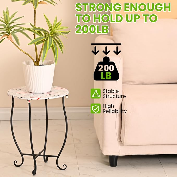 Side Tables for Patio, 14" Indoor Outdoor Metal Side Table for Poolside Bistro Balcony Yard Porch Bedside, Weather Resistant Metal Accent Table for Indoor Outdoor Use, Easy Assembly (White)
