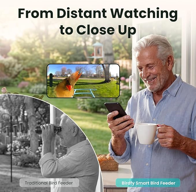 Birdfy Bird Feeder with 2K AI Camera, Solar Powered, Trending Gift Idea for Mom, Dad & Bird-Lover, Wireless Smart Birdwatching with Auto-Record Videos & Notify, Great for Backyard & Outdoor Use