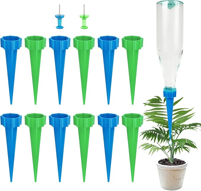 Plant Watering Spikes, 12 Pack Auto Self-Watering Spikes Automatic Bottle Irrigation Waterier Device for Indoor& Outdoor Plants, Flowers