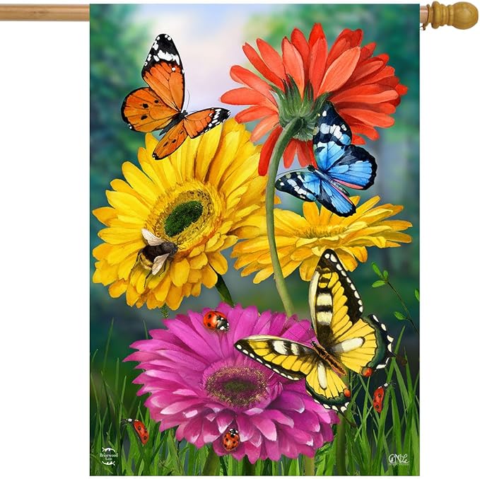 Butterflies and Daisies Summer House Flag 40" x 28" Briarwood Lane