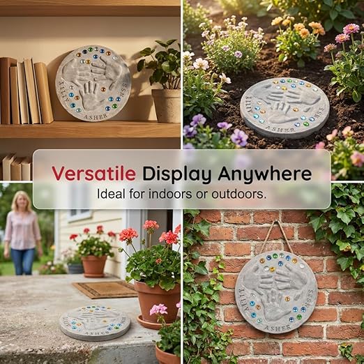 DIY Handprint Stepping Stone Kit for Family, Large Garden Stone Kit Personalized Keepsake, Weatherproof Craft Gift Set for Indoor Outdoor Display (13.38 Inch)