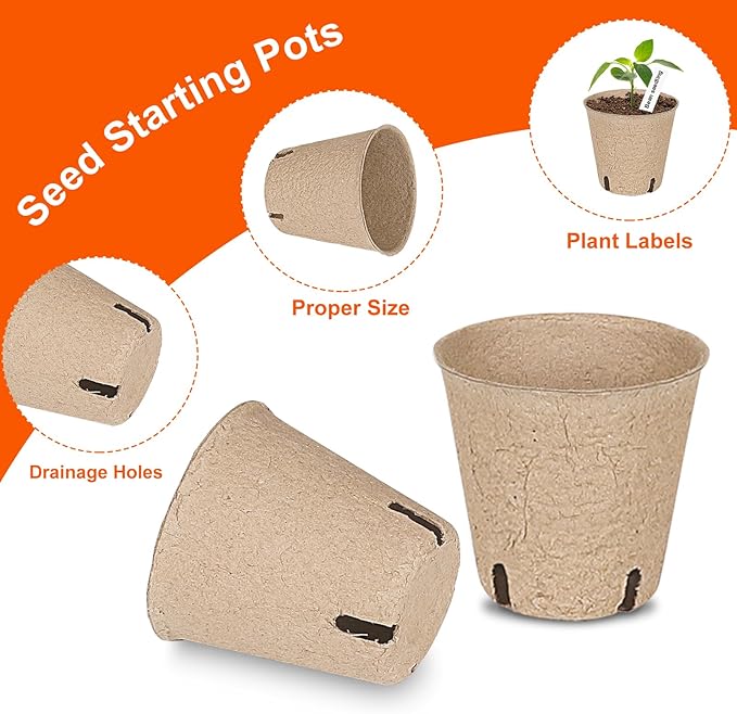 JNYONG 120 Packs 3.15 Inch Peat Pots,Biodegradable Pots for Seedlings with Drainage Holes, Garden Germination Nursery Pots with 100Pcs Plant Labels