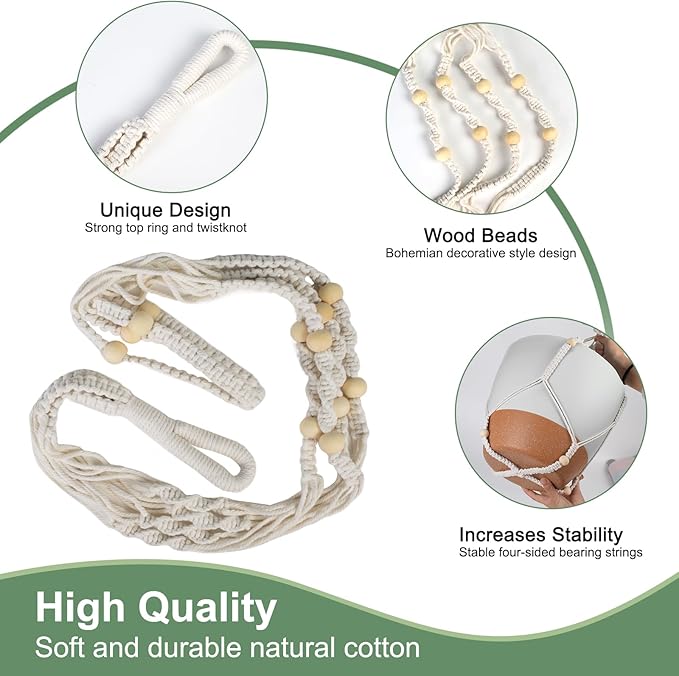 Vanslogreen Hanging Planters for Indoor Outdoor Plants, 12 Inch Self Watering Hanging Pot with Drainage Holes & Removable Tray, Macrame Plant Hanger for Boho Home Decor (Ivory+White)(Ivory+White)