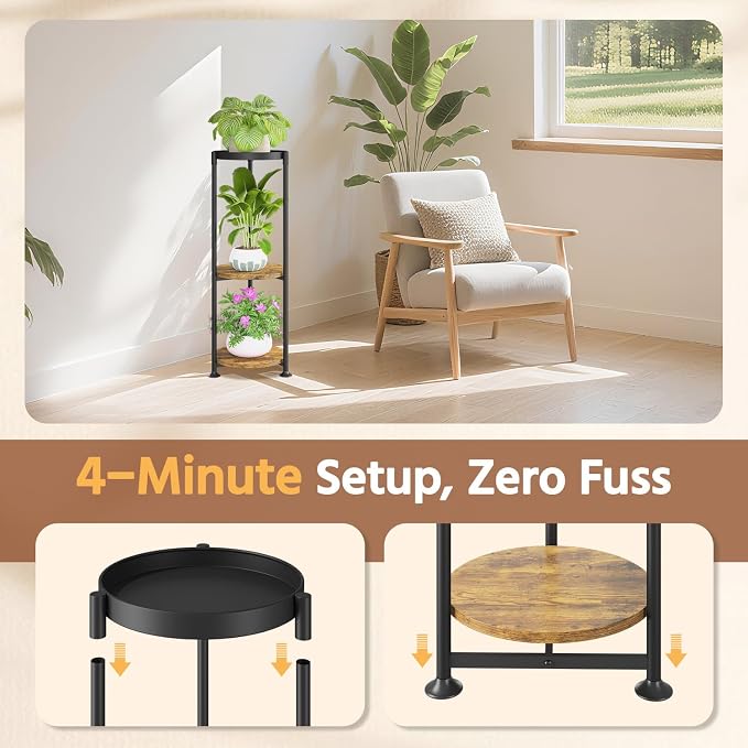 LASZOLA 3 Tier Black Plant Stand Indoor for Large Tall Heavy Duty Flower Planter, Metal Vertical Multi Level Rack for Narrow Floor Corner, Sturdy Round Holder Organizer, Modern, Mid Century, Farmhouse