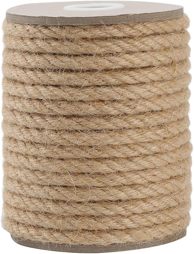 Jute Rope 8MM x 50FT Heavy Duty and Thick Twine Rope for Crafts Projects Gardening Bundling Cat Scratcher Scratching Post Tree Gift Wrapping Home Christmas Decoration (Brown 8mm* 50ft)