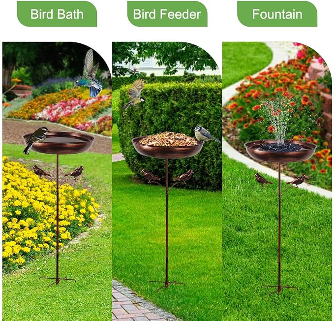 DREAMSOUL 13" Dia Bird Bath with 5 Prong Stake, 34 Inch Tall Bird Bath for Outside Metal Birdbath for Garden Yard Patio