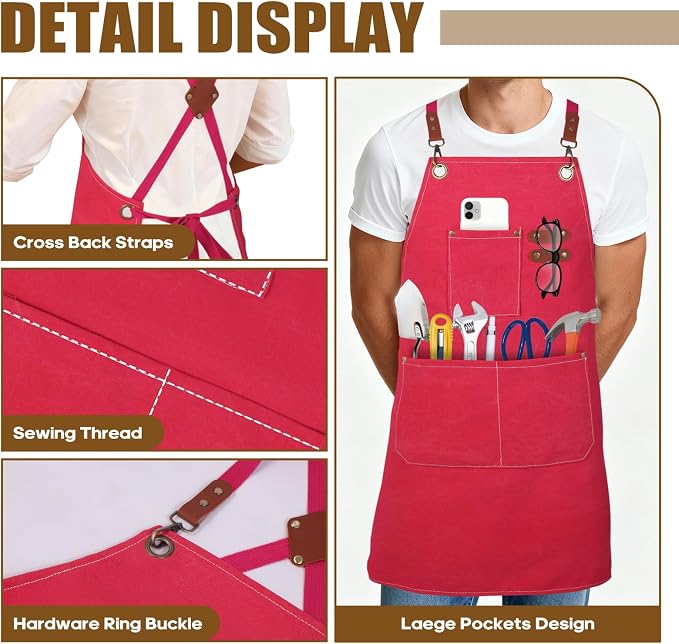Aprons For Women Men With Large Pockets, Waterproof Cotton Chef Aprons For Cooking Server Grilling Bbq Kitchen