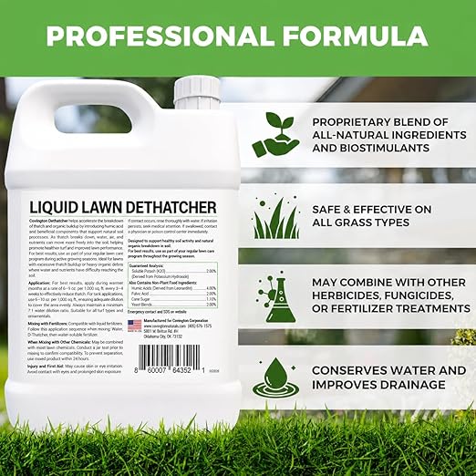 Covington Liquid Lawn Dethatcher (32oz) – Liquid Aerator Concentrate & Humic Thatch Remover, Soil Softener & Grass Thatch Buster for Lawns & Gardens – Kids & Pet Safe, Made in USA