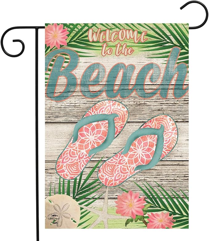 Welcome Beach Flip Flops Summer Double Sided Garden Flag 18" x 12.5" Briarwood Lane