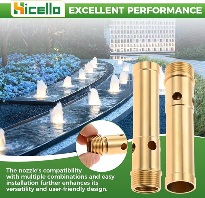 4 PCS Brass Bubbling Fountain Nozzle G1/2 Female & G3/4 Male Thread, Sparkling Water Spray Head for Ponds, Gardens, Fountains Bring Beautiful 0.6-1FT Columnar Water Cluster Shape Visual Effect