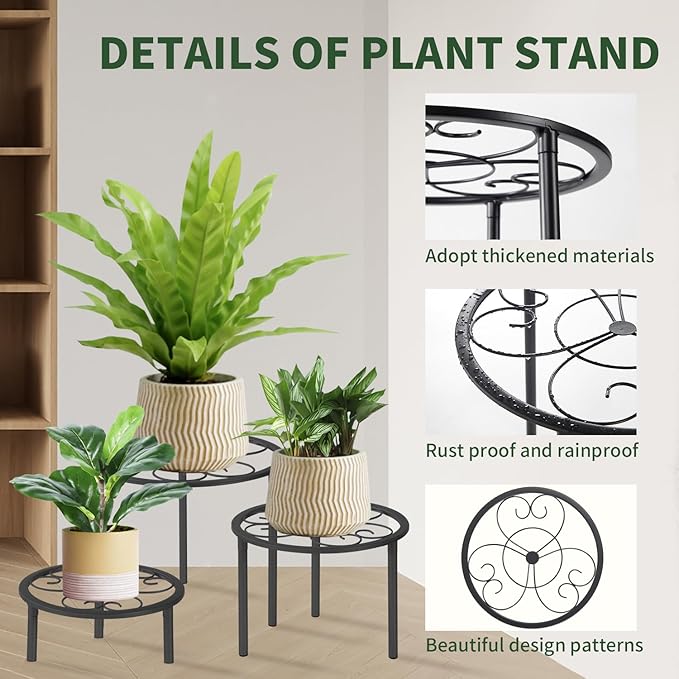 5 Pack Metal Plant Stands,Heavy Duty Potted Holder for Flower Pot, Rustproof Iron Plant Risers, Suitable for Indoor and Outdoor Decoration ,Garden Container Round Supports Rack for Planter