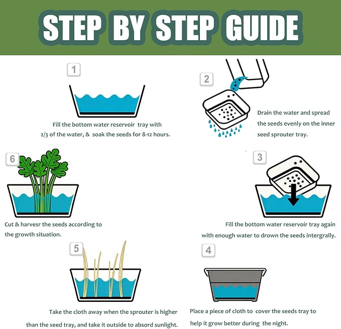 QISHENG - 4 Pack Microgreens Grow Kit,Soil-Free Cultivation Germination Tray,BPA-Free Indoor Sprouting Kit for Growing Bean Sprouts/Organic Seeds/Broccoli/Alfalfa/Radish/Clover (Beige)
