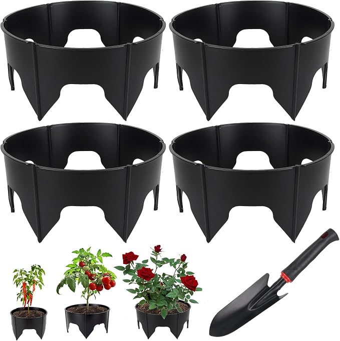 48PCS Planting Grow Rings with Shovel, Diameter Range 8.3-15.7in Adjustable Round Plant Support Garden Circle Ring for Watering Planting Edging Border Ring for Vegetables