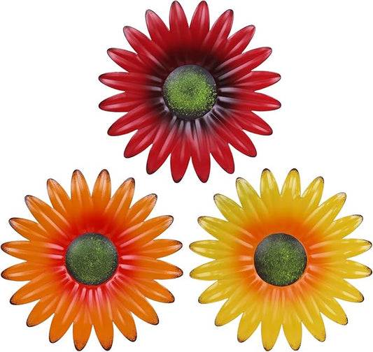 hogardeck Metal Flower Wall Decor for Indoor Outdoor, Kitchen Decor Floral Metal Wall Art, Wall Decor for Bathroom, Living Room, Porch, Garden, Yard, Backyard （3 Pcs 9'' ）