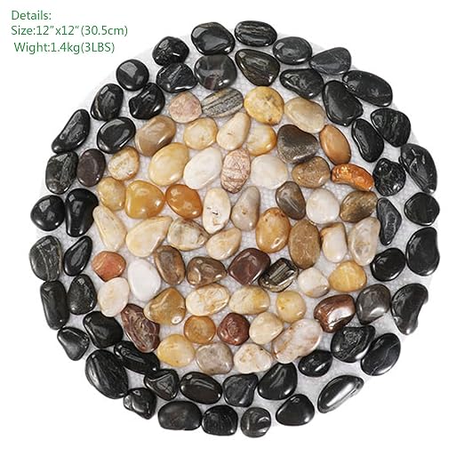 Garden Path Stepping Stone- 12 Inch Round Therapeutic Massage Stones, 3pcs Outdoor Decorative Stone Mats for Yard Pathway, Non-Slip Acupressure Flooring (Eco-Friendly, Polished River Rock)