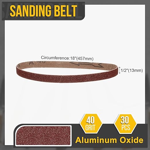 1/2 x 18 Inch Sanding Belt, 30 Pcs 40 Grit Knife Sharpener Belts Work Sharpening for Belt Sander Knife Carving Tool Metal Working
