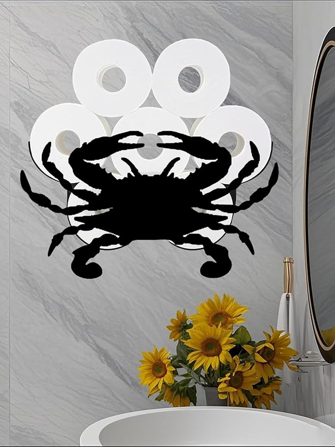 Crab Toilet Tissue Holder,Animal Paper Holders,Decorative Metal Papers Holder,Funny Toilet Animal Storage for Bathrooms,Bathroom Paper Organizer for Extra 8 Rolls Wall Mounted Art Decor
