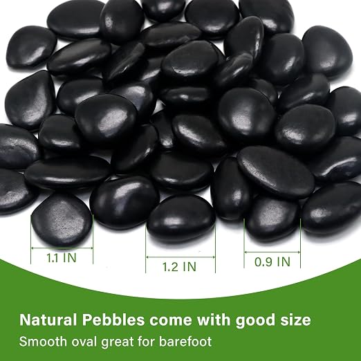 10in River Rock Stepping Stones Set - 6 Pack | Polished Pebble | Long-Lasting PVC Mesh Backing | Perfect for Garden Paths and Lawns Outdoor Landscaping Decoration | Black Circle