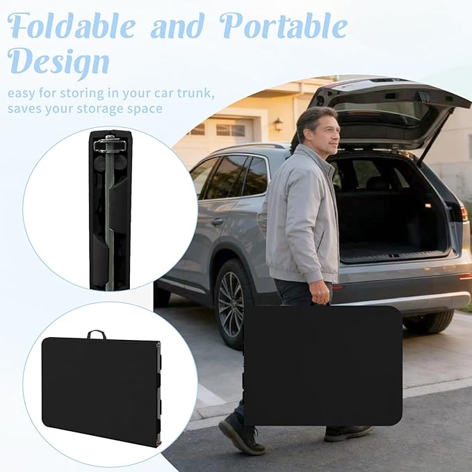 Fivenl 2 Pack 6 Feet Portable Folding Table Black, Steel Legs Fold-in-Half with Carrying Handle Rectangular Plastic Foldable Table for Party, Wedding, Camping, Picnic, Dining, Indoor Outdoor Events