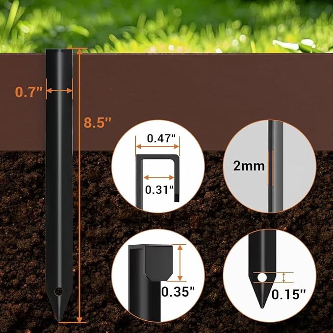20Pcs Metal Landscape Edging Stakes, 8.5In Garden Stakes Landscape Anchoring Spikes for Terrace Board, Landscape Edging Coil, Grass Barrier, Bender Board, Garden Liner, Black