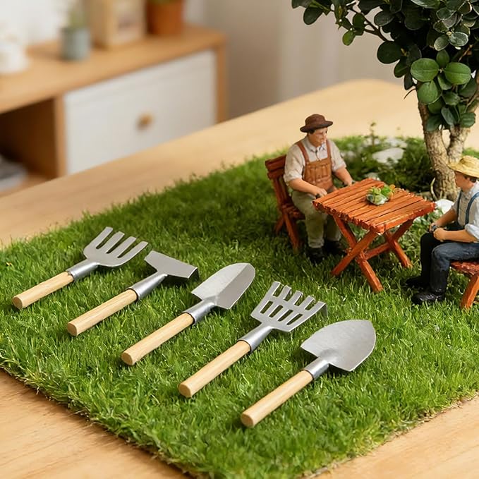 10-Pack Miniature Garden Tool Set, 3-Inch Mini Shovel Fairy Garden Accessories, Rustic Metal & Wood Tiny Tools for Dollhouse, Terrarium, Planter Decor, Zen Set