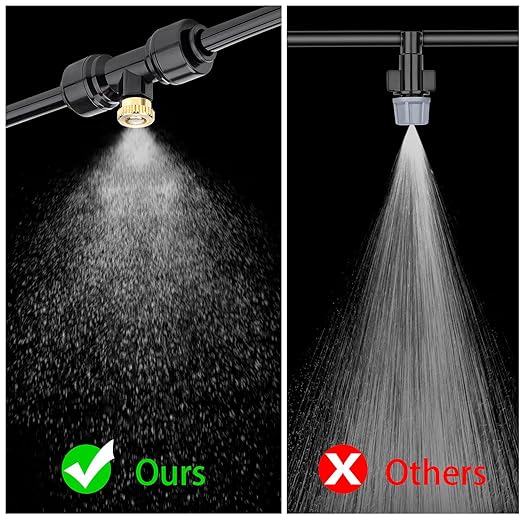 Misting Cooling System 32.8ft(10M) Misting Line + 10 Brass Mist Nozzles + a Faucet Connector (3/4") Fan Misting Kit Outdoor Mister for Patio Garden Greenhouse Trampoline for waterpark