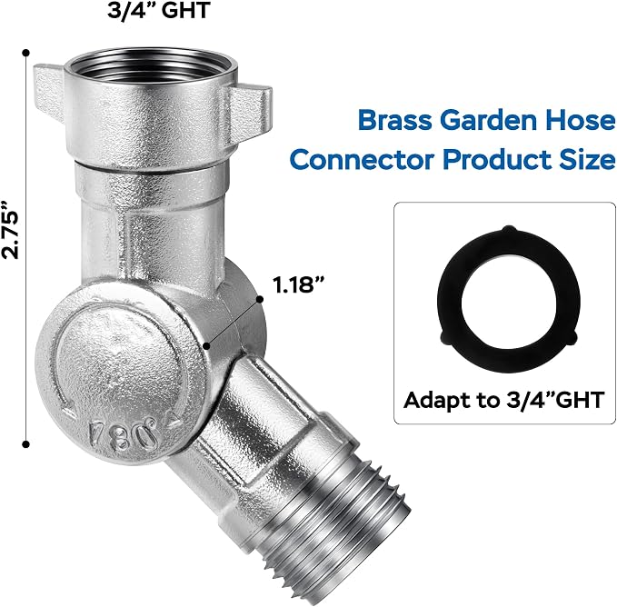 180° Swivel Chrome Plated Brass Garden Hose Connector Water Hose Adapter, 3/4-11.5NH Garden Hose Fittings Water Hose Connector for Irrigation/Car Wash/Patio Cleaning