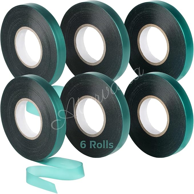 6 Rolls Stretch Tie Tape (147.6 Feet/Roll), Atarvana 0.5 Inch Garden Tie Tape (885.6 Feet in Total) Thick Plant Ribbon Stretchy Soft Vinyl Tape Garden Green Vinyl Stake for Indoor Outdoor Patio